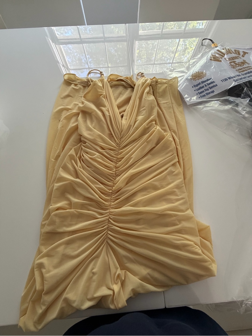 Ronny Kobo Yellow Ruched V-Neck Maxi Dress - Picture 9 of 11